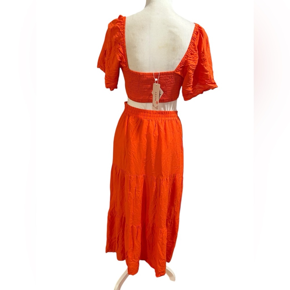 Elegant Orange square neck side cutout Maxi Dress | orange sundress | Sz Small - Picture 5 of 7